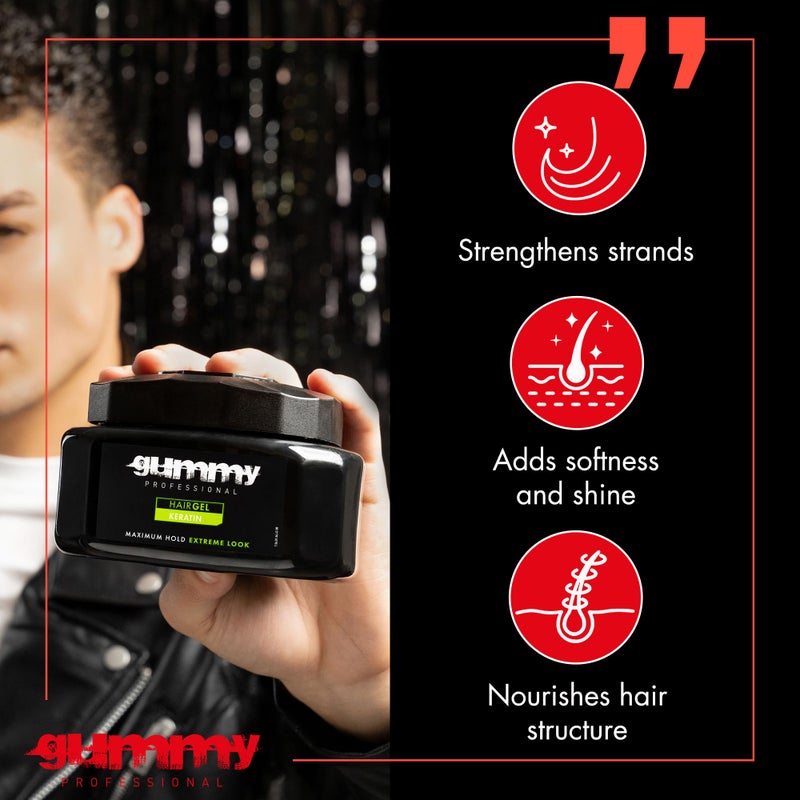Gummy Professional Hair Gel Extreme Hold – Keratin-Infused Styling Gel for Women & Men – Long-Lasting Control, Shine & Strength – Ideal for Slick Back, Defined Curls & Wet Look Hairstyles – 500 ml - Image 3